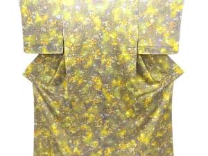 未使用品 縮緬地 草花尽くし模様小紋着物